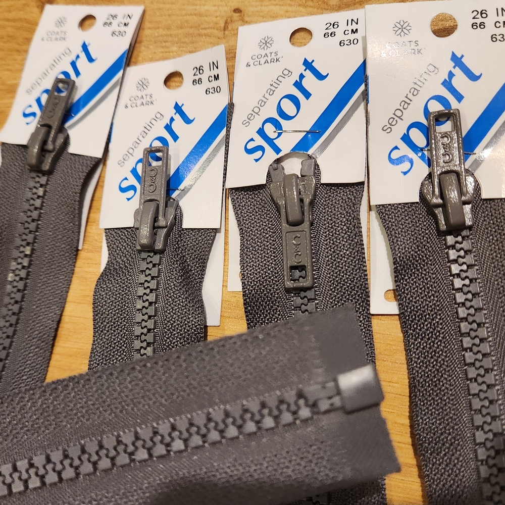 Gray Sport Zippers 26" Separating Molded Plastic Durable